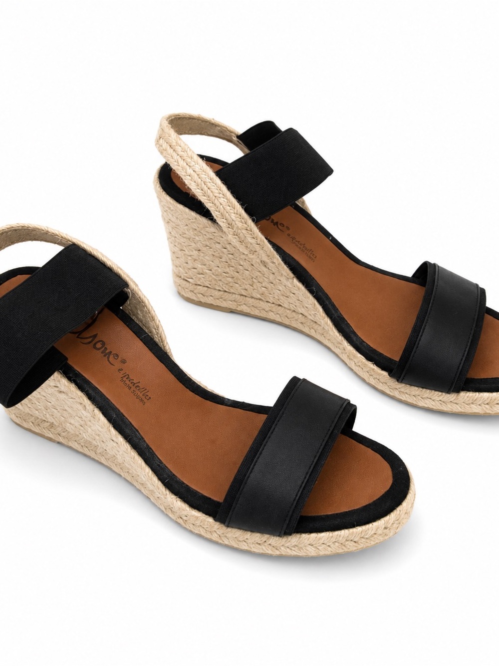 Black Espadrille Wedge Sandals with Ankle Strap - Women